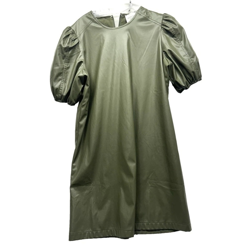 Hyacinth House Women's Small Green Faux Leather Puff Sleeve Short Dress (D5)